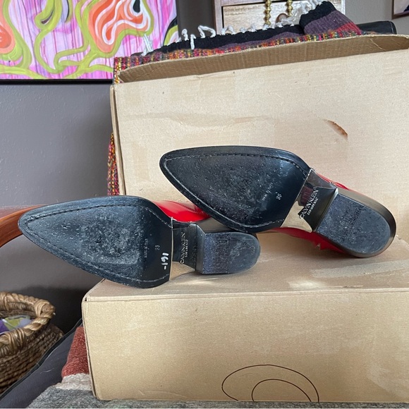 Calvin Klein 205W39NYC Tiesa Red Leather Ankle Boots sz 38 - Picture 4 of 9